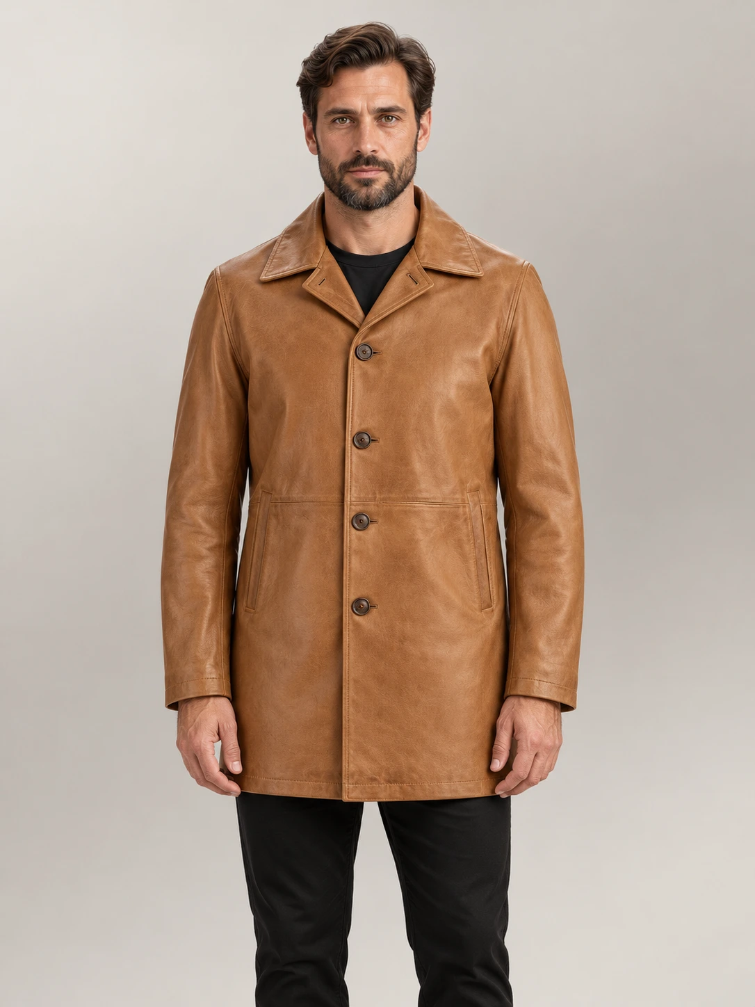 Men's Sicilia Tan Leather Coat