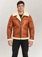 Men's Prime Trentino B3 Distressed Tan Real Shearling Bomber Jacket