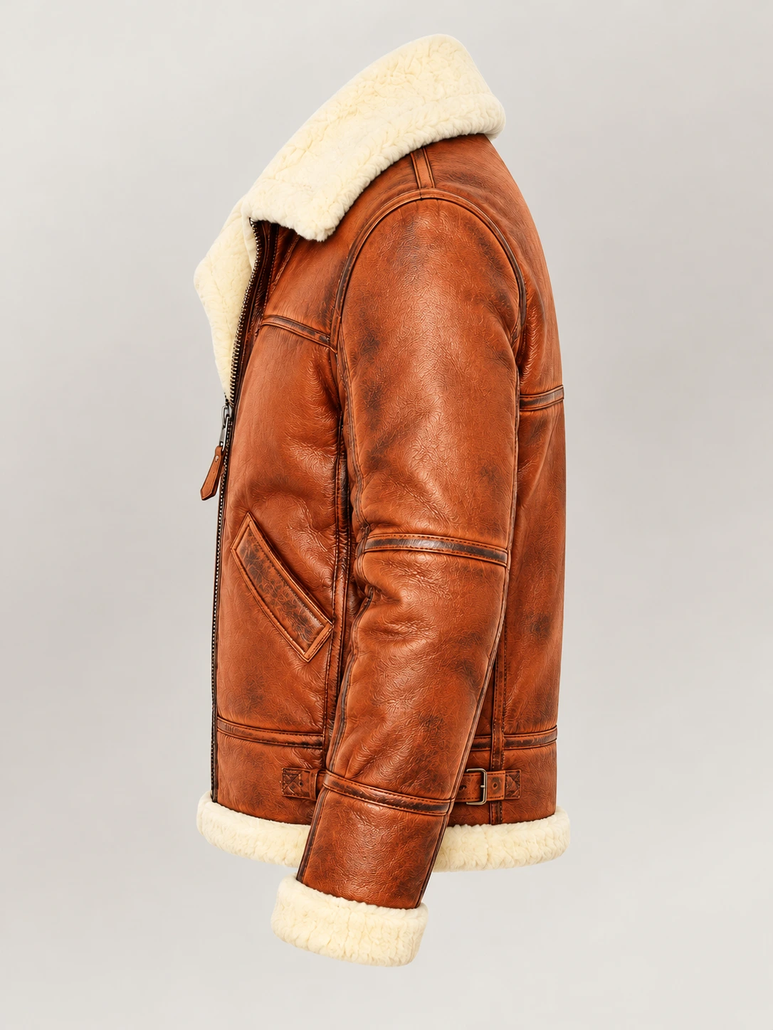 Men's Prime Trentino B3 Distressed Tan Real Shearling Bomber Jacket
