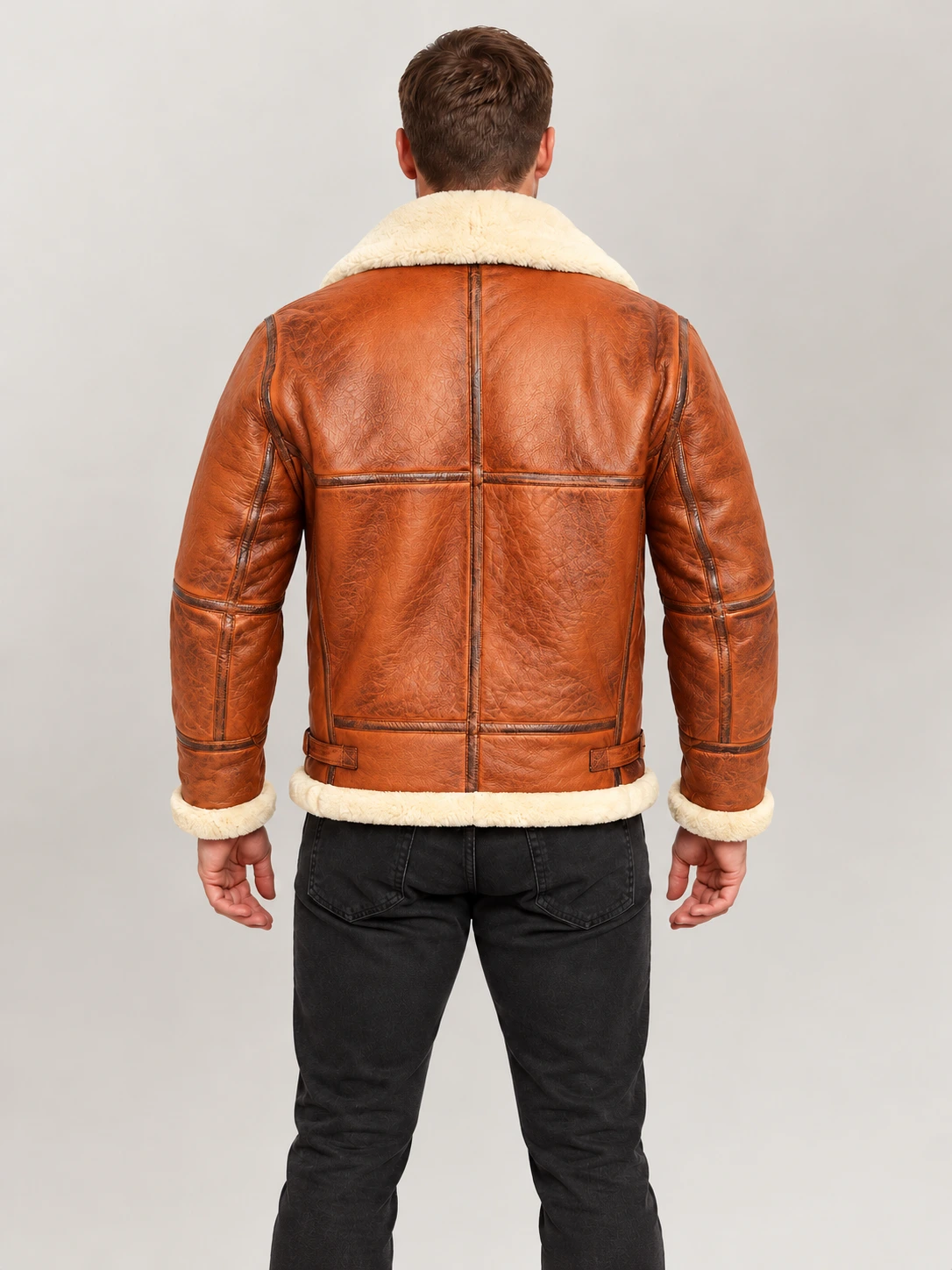 Men's Prime Trentino B3 Distressed Tan Real Shearling Bomber Jacket