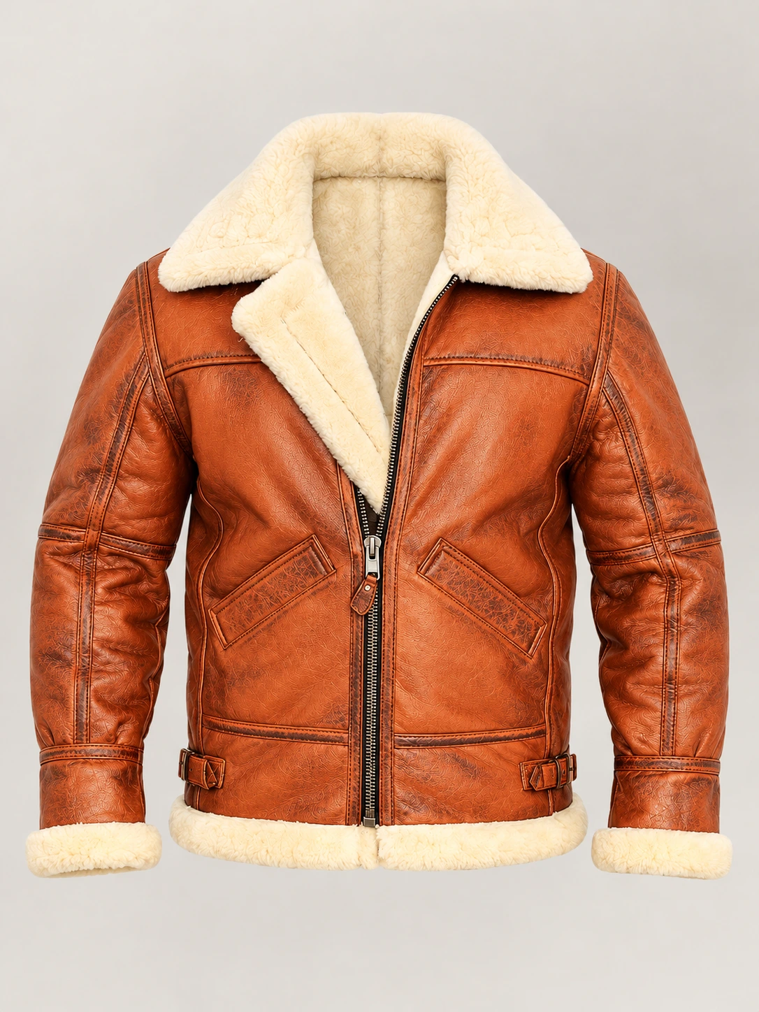 Men's Prime Trentino B3 Distressed Tan Real Shearling Bomber Jacket