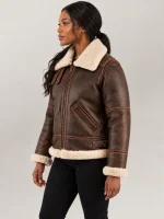 Women's Freda B3 Distressed Brown Real Shearling Bomber Jacket