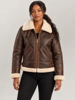 Women's Freda B3 Distressed Brown Real Shearling Bomber Jacket