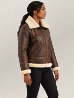 Women's Freda B3 Distressed Brown Real Shearling Bomber Jacket