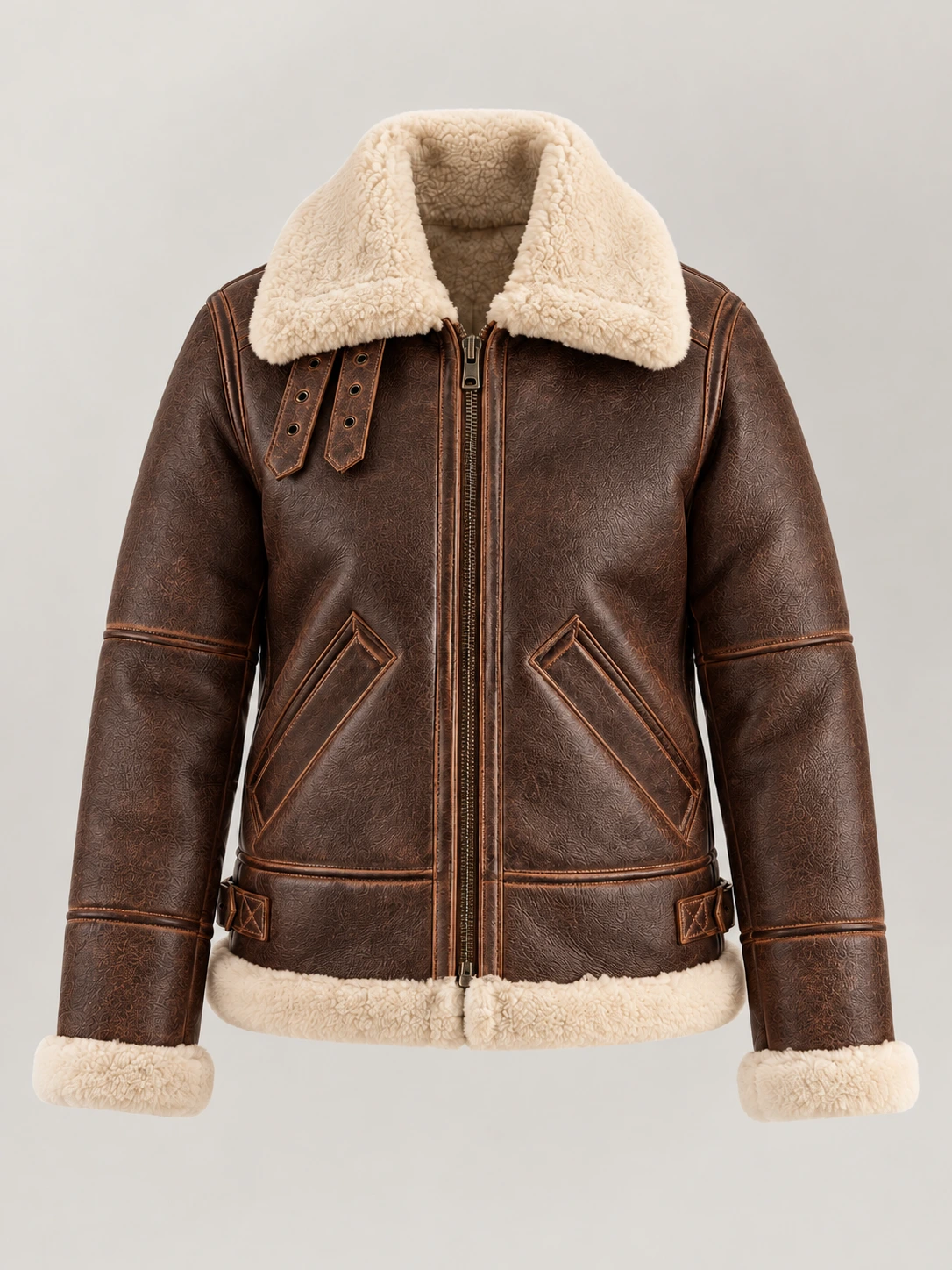 Women's Freda B3 Distressed Brown Real Shearling Bomber Jacket