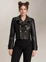 Women's Double-Breasted Cropped Leather Jacket