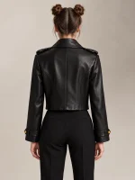 Women's Double-Breasted Cropped Leather Jacket
