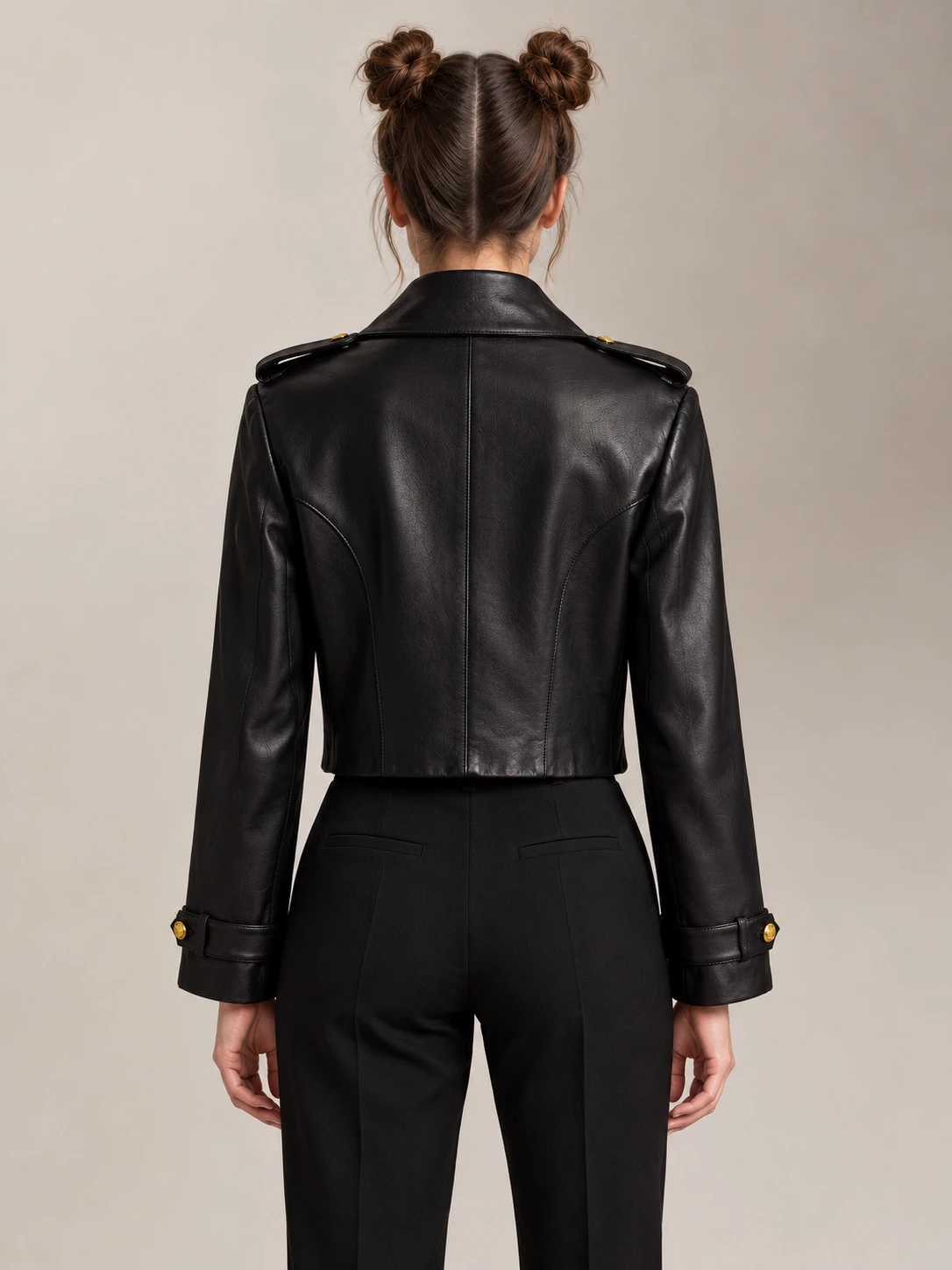 Women's Double-Breasted Cropped Leather Jacket