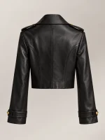 Women's Double-Breasted Cropped Leather Jacket