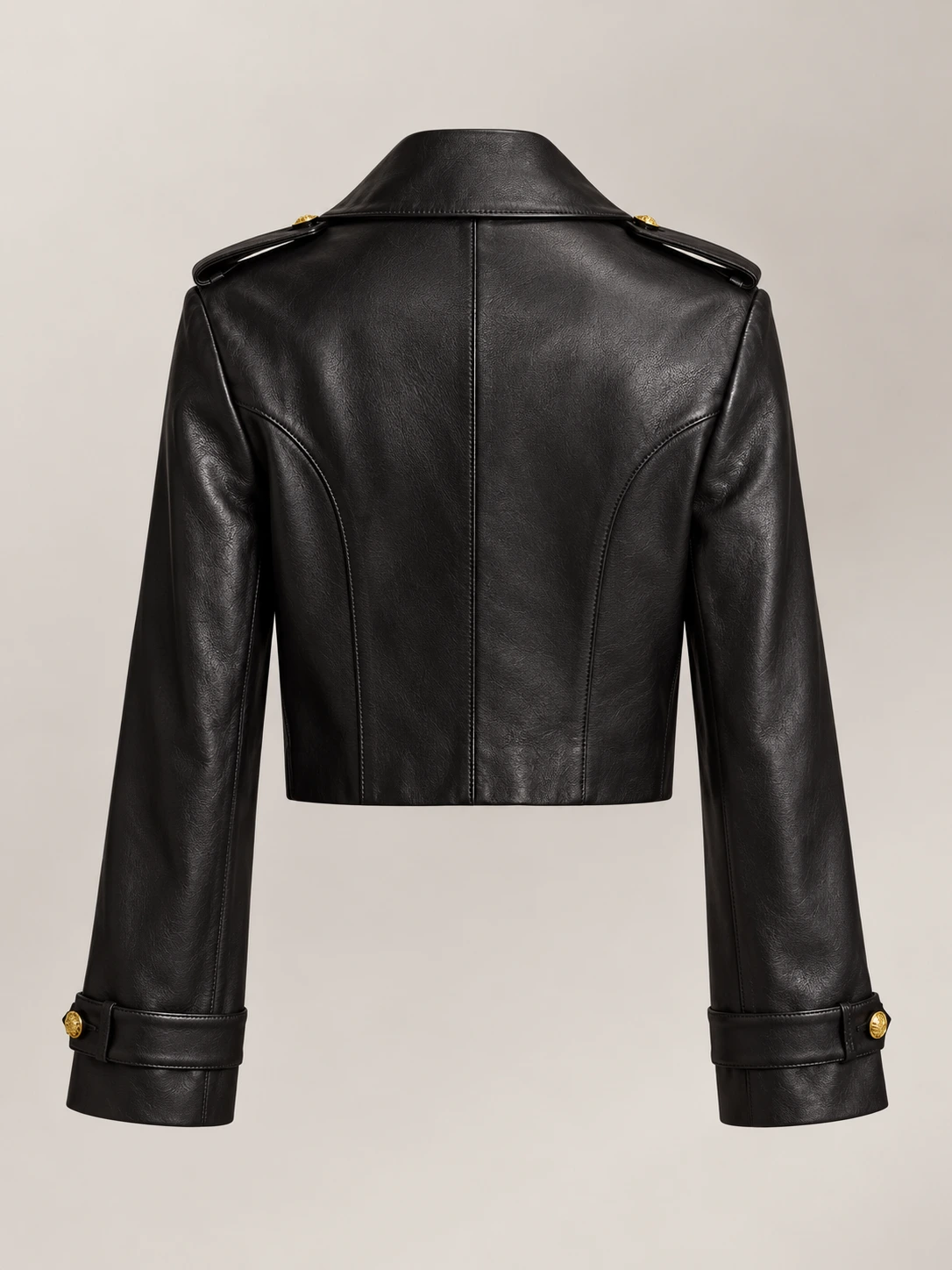 Women's Double-Breasted Cropped Leather Jacket