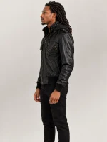 Men's Ischia Black Hooded Leather Bomber Jacket