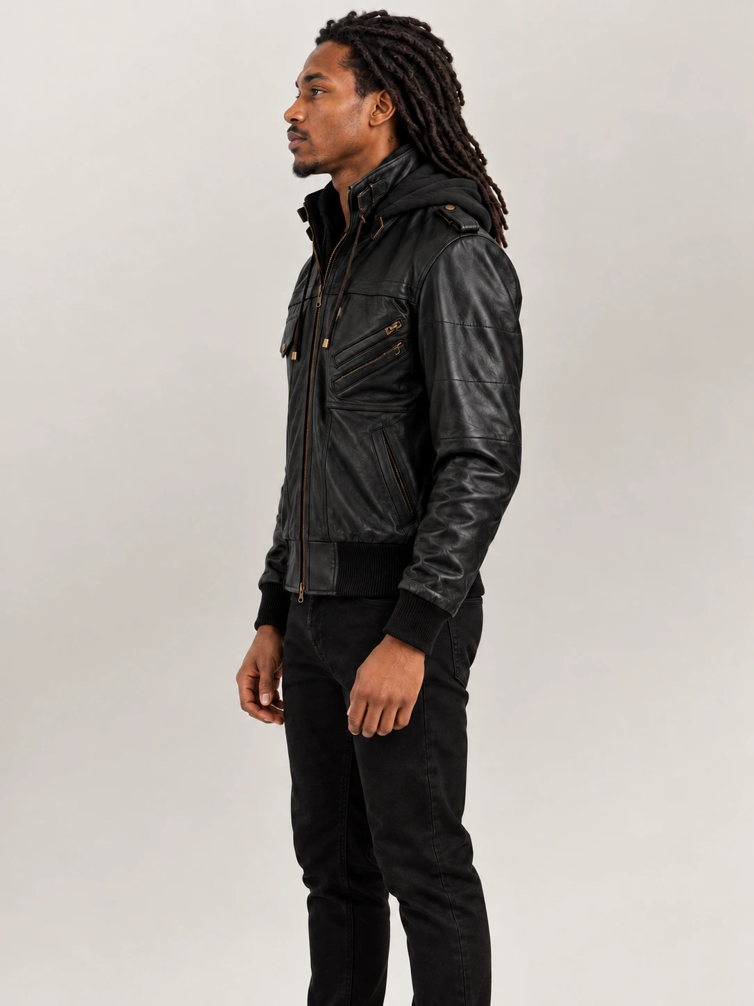 Men's Ischia Black Hooded Leather Bomber Jacket