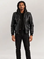 Men's Ischia Black Hooded Leather Bomber Jacket
