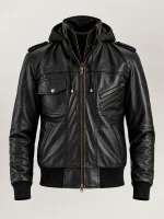 Men's Ischia Black Hooded Leather Bomber Jacket