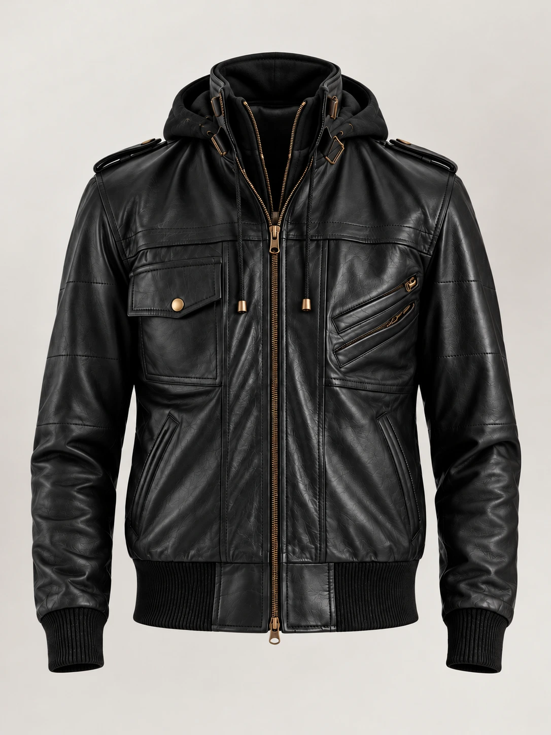 Men's Ischia Black Hooded Leather Bomber Jacket