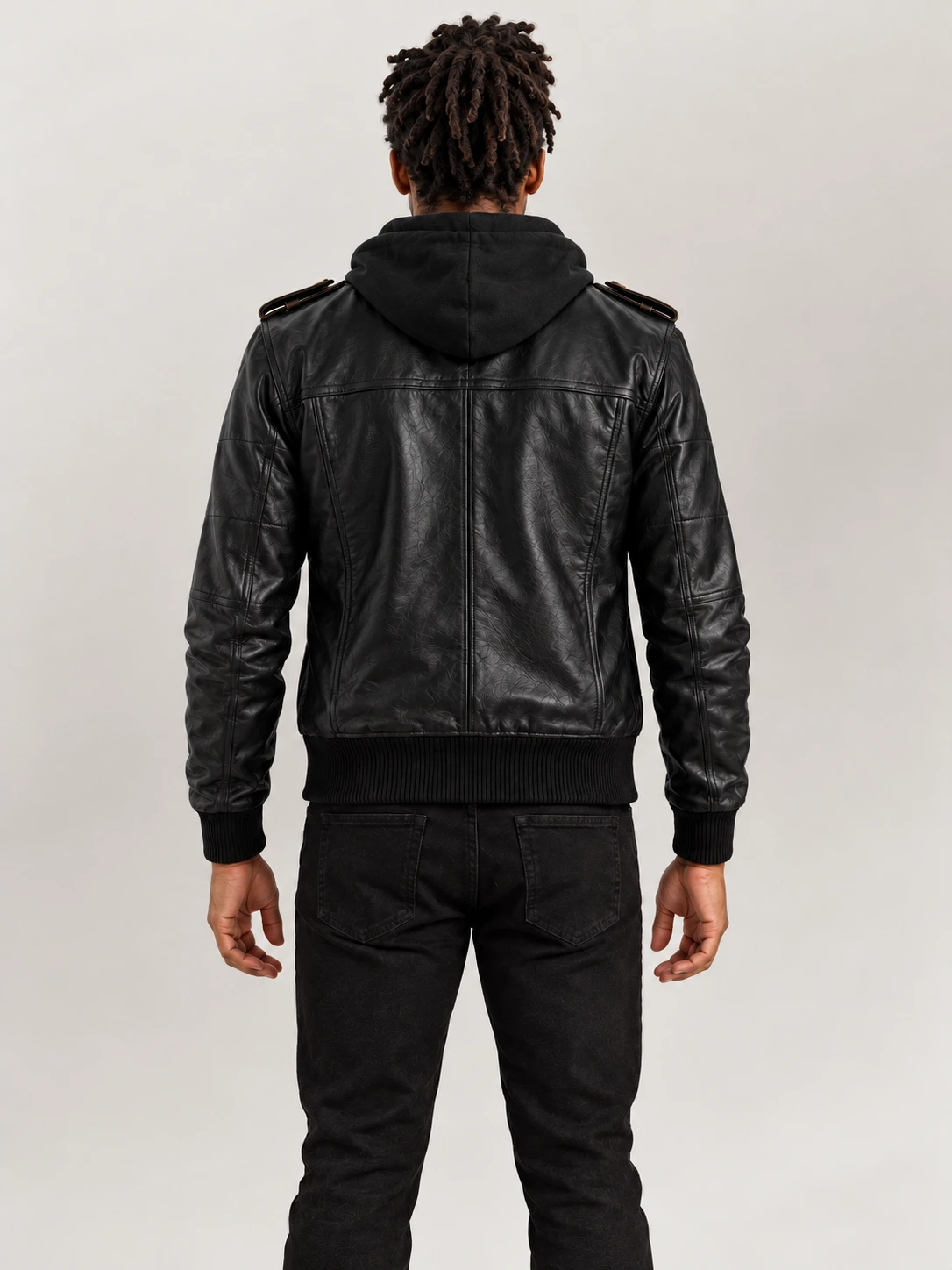 Men's Ischia Black Hooded Leather Bomber Jacket