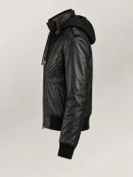 Men's Ischia Black Hooded Leather Bomber Jacket