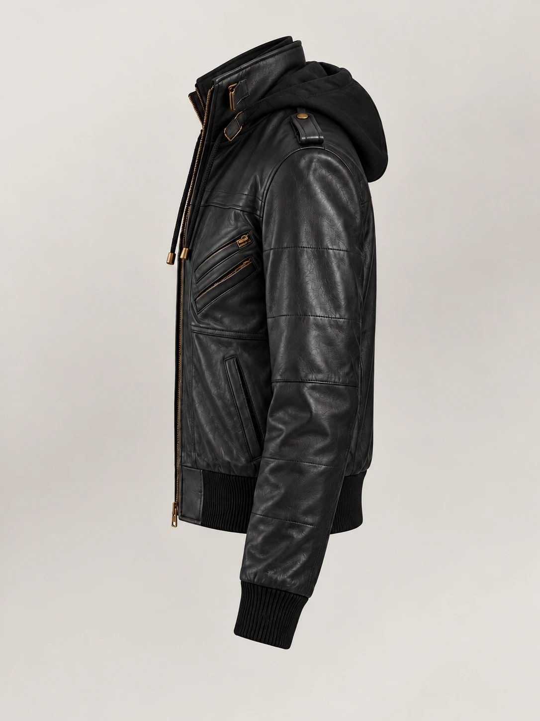 Men's Ischia Black Hooded Leather Bomber Jacket