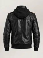 Men's Ischia Black Hooded Leather Bomber Jacket