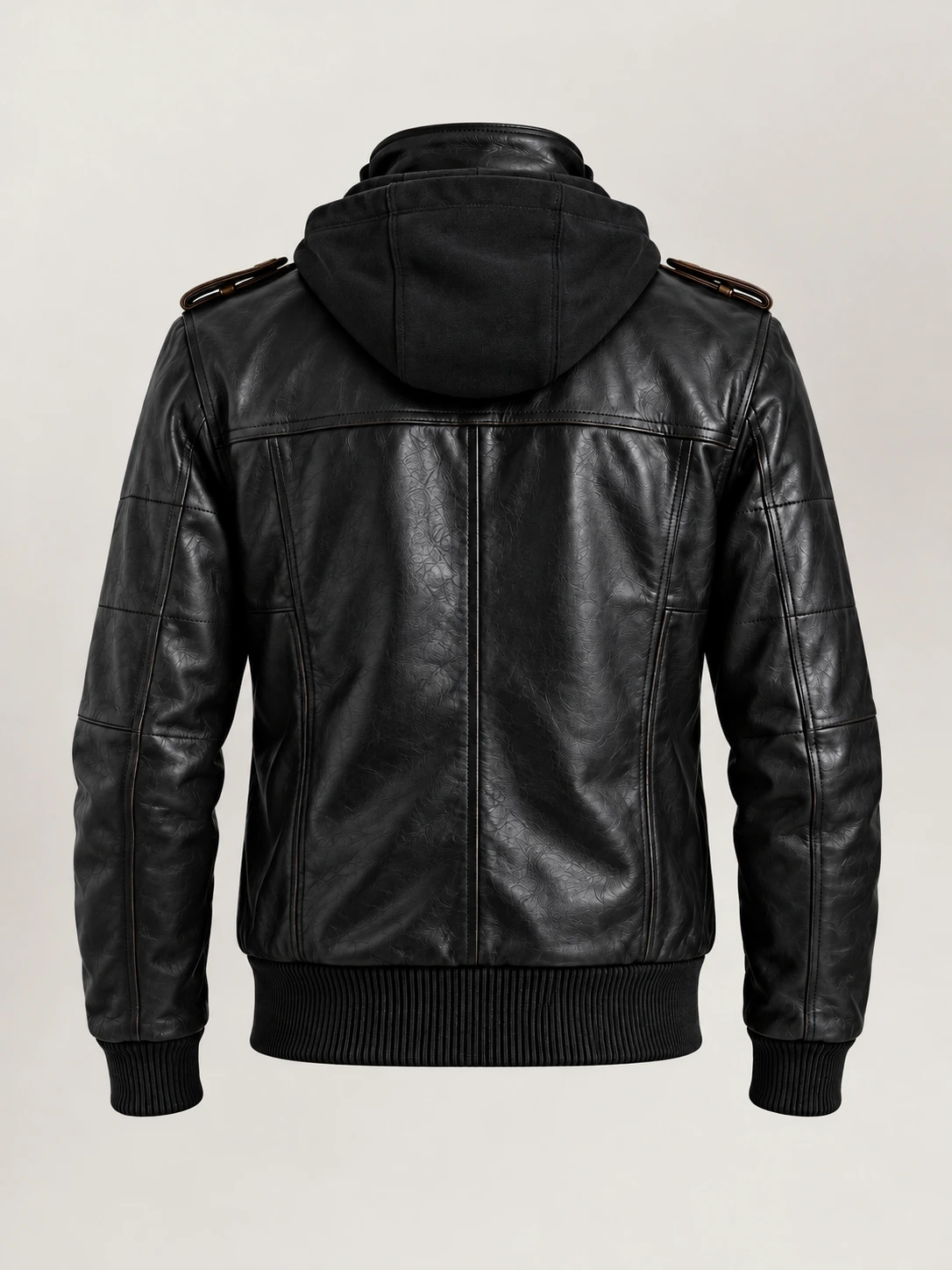 Men's Ischia Black Hooded Leather Bomber Jacket