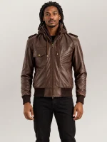 Men's Ischia Brown Hooded Leather Bomber Jacket