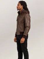 Men's Ischia Brown Hooded Leather Bomber Jacket