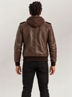 Men's Ischia Brown Hooded Leather Bomber Jacket