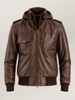 Men's Ischia Brown Hooded Leather Bomber Jacket