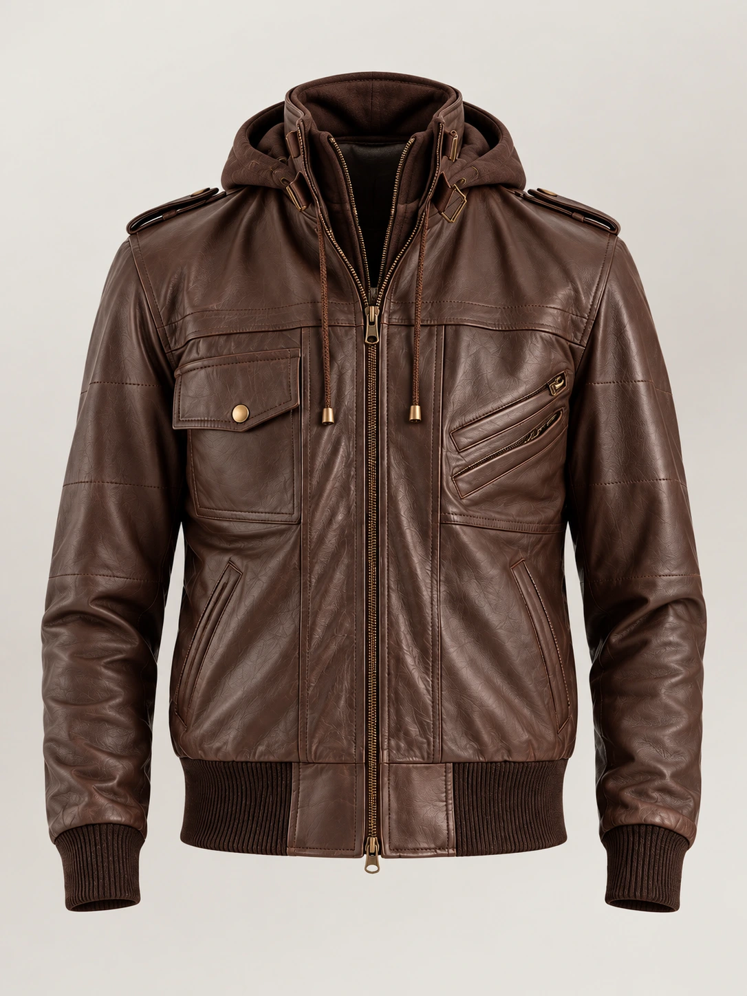 Men's Ischia Brown Hooded Leather Bomber Jacket