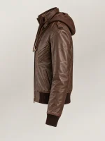 Men's Ischia Brown Hooded Leather Bomber Jacket