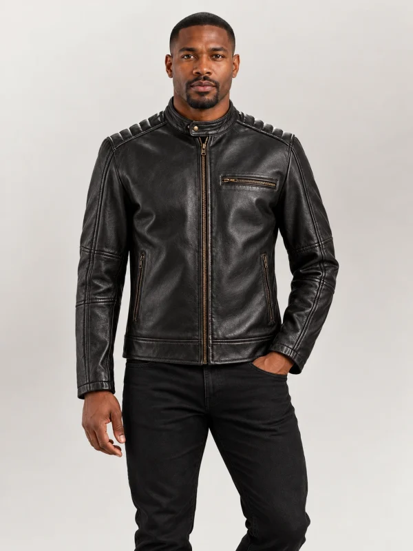 Men's Puglia Black Leather Biker Jacket