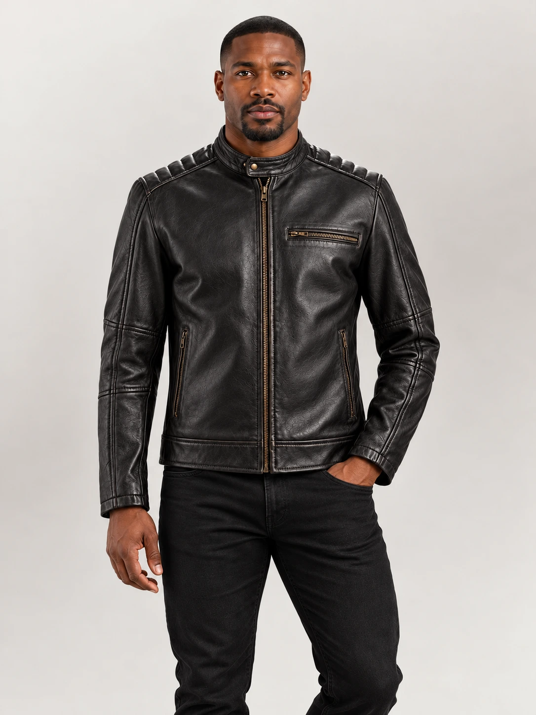 Men's Puglia Black Leather Biker Jacket