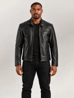 Men's Puglia Black Leather Biker Jacket
