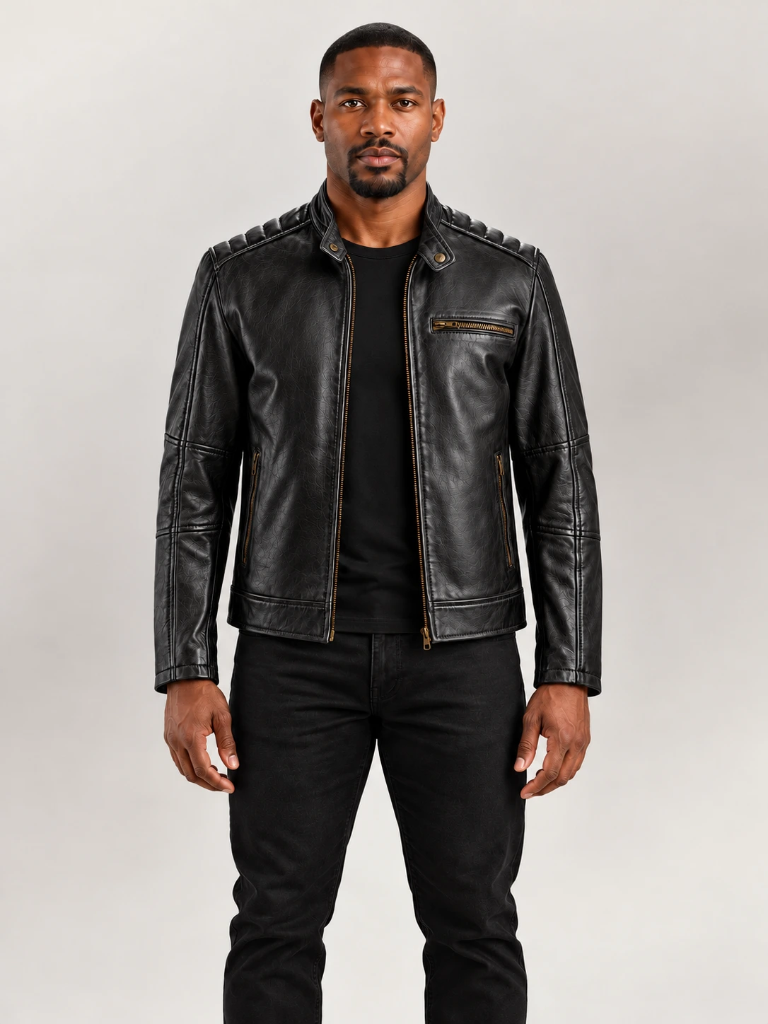 Men's Puglia Black Leather Biker Jacket