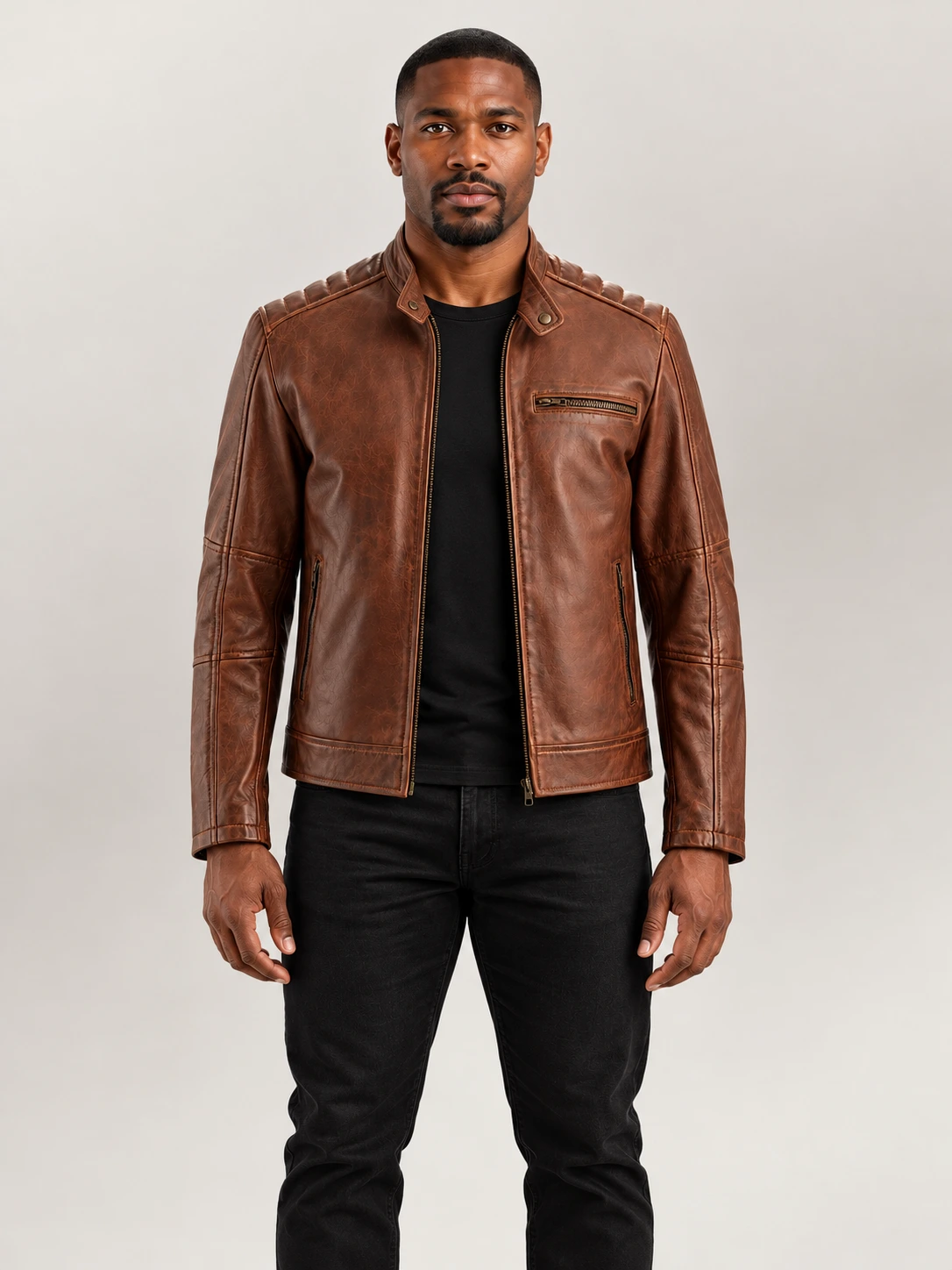 Men's Puglia Brown Leather Biker Jacket