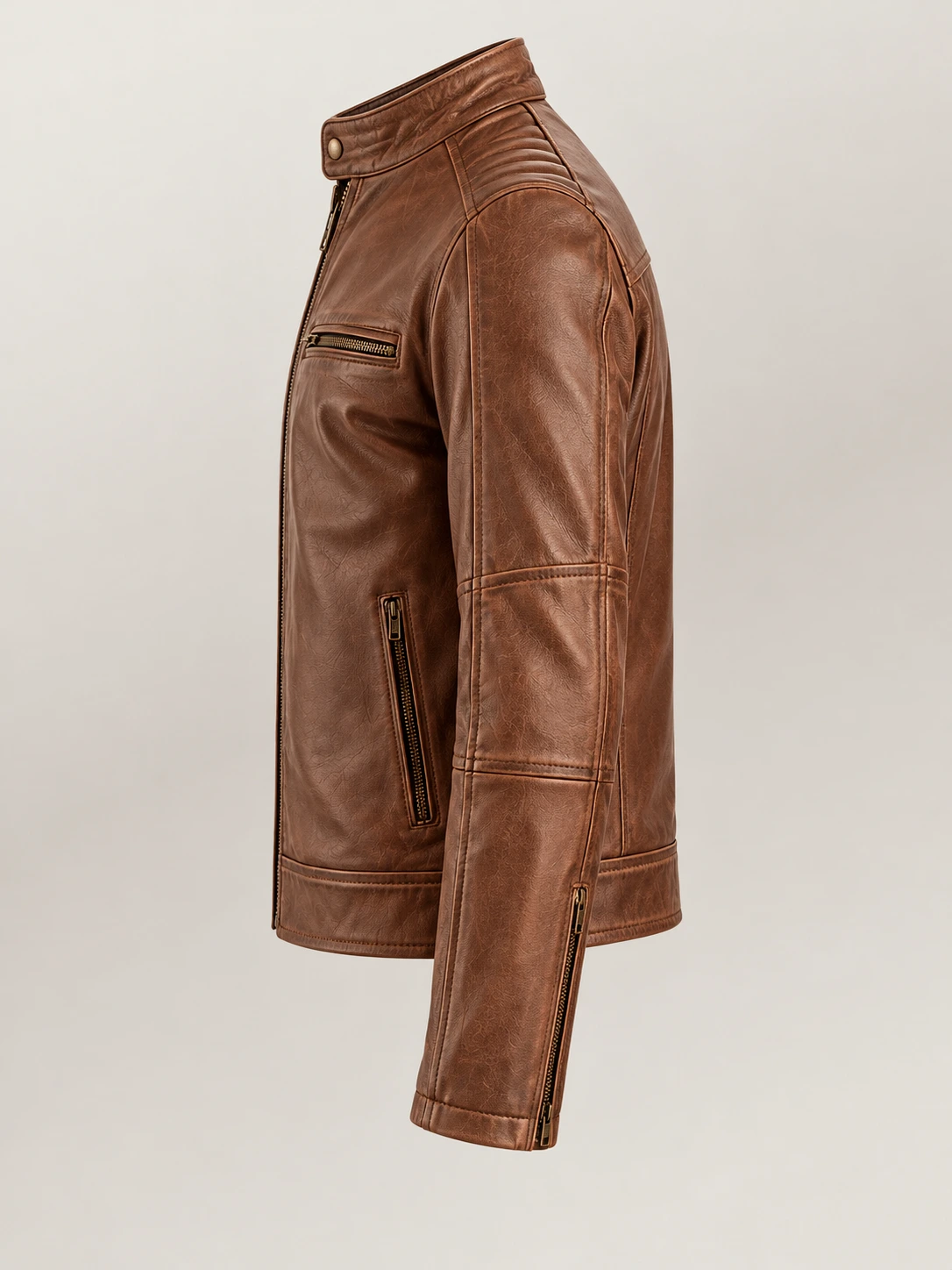 Men's Puglia Brown Leather Biker Jacket