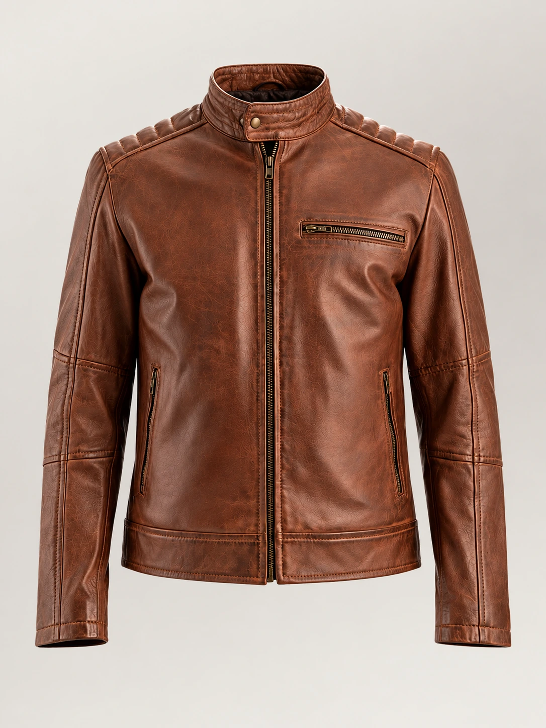 Men's Puglia Brown Leather Biker Jacket