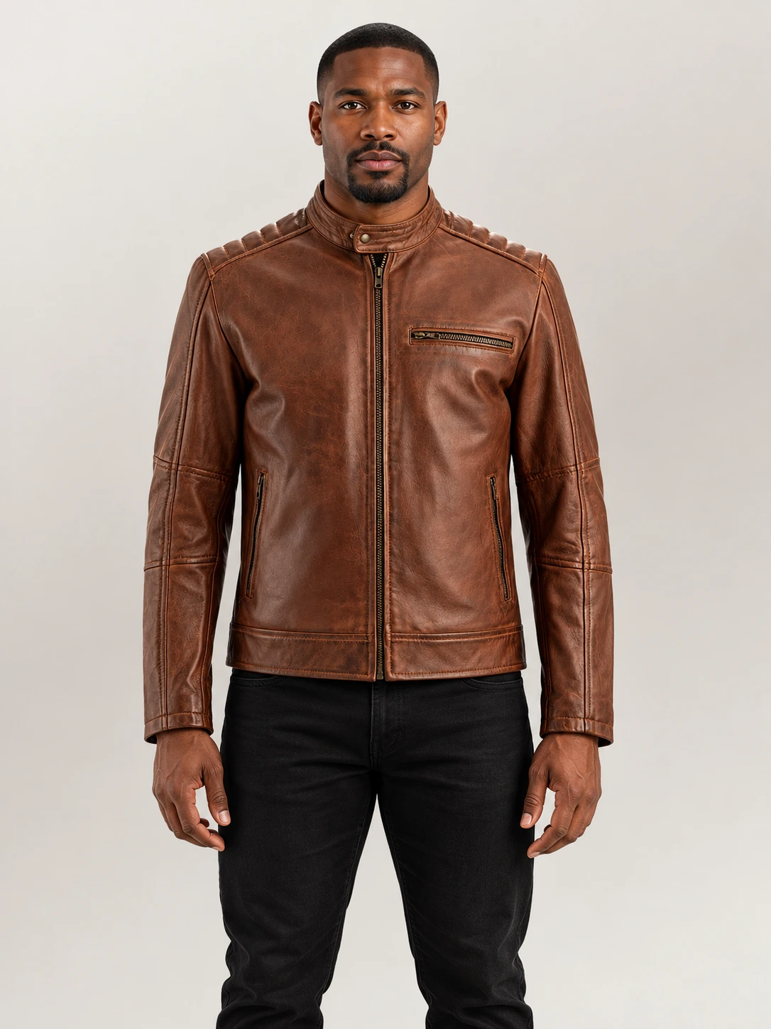 Men's Puglia Brown Leather Biker Jacket