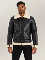 Men's Dolomiti RAF Black & White Real Shearling Bomber Jacket