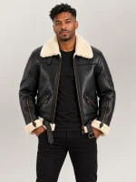 Men's Dolomiti RAF Black & White Real Shearling Bomber Jacket