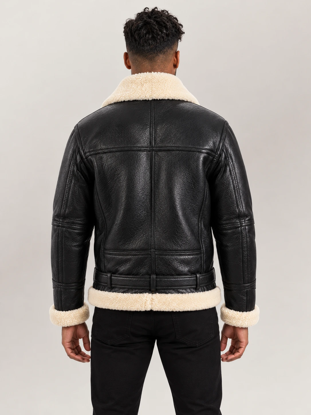 Men's Dolomiti RAF Black & White Real Shearling Bomber Jacket