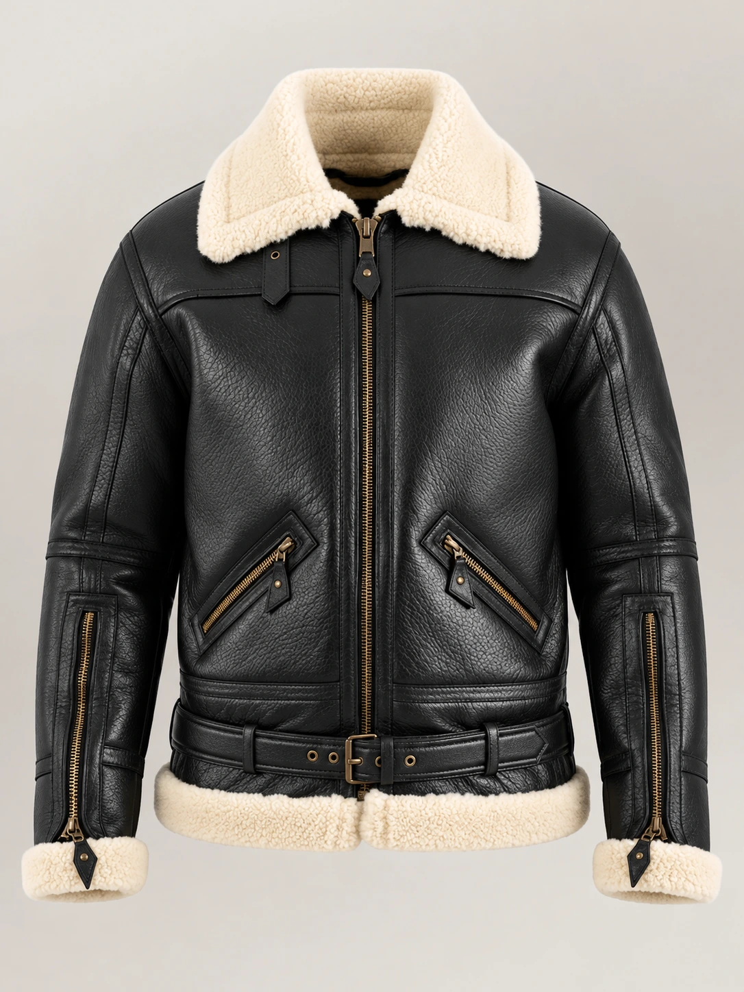 Men's Dolomiti RAF Black & White Real Shearling Bomber Jacket