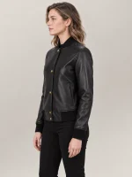 Women's Catania Black Leather Bomber Jacket