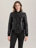 Women's Catania Black Leather Bomber Jacket