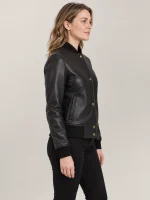 Women's Catania Black Leather Bomber Jacket