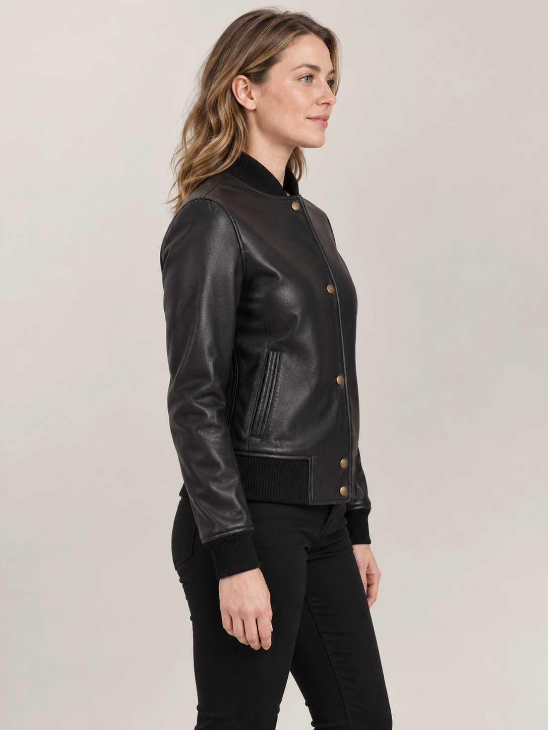 Women's Catania Black Leather Bomber Jacket