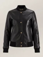 Women's Catania Black Leather Bomber Jacket