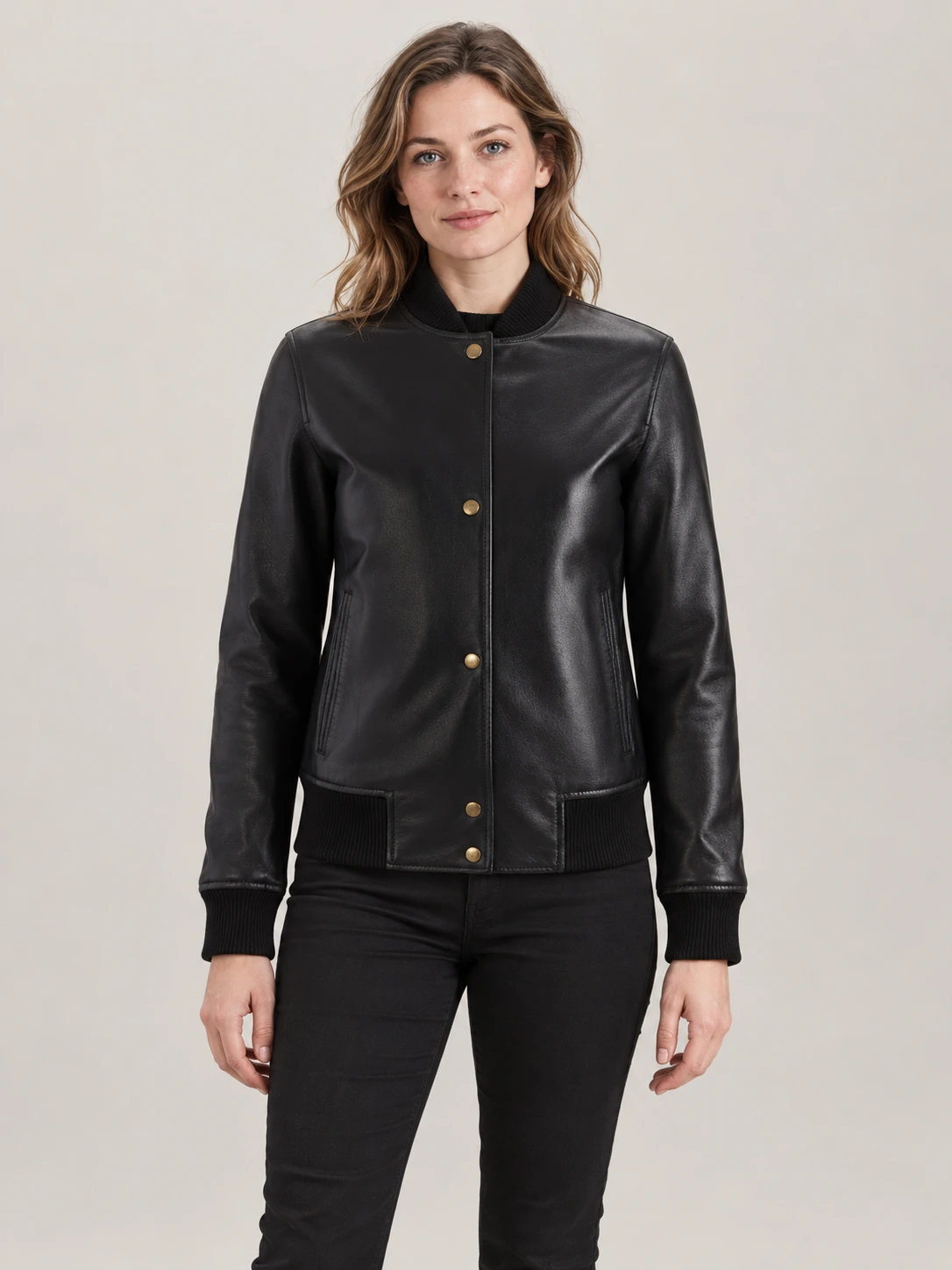 Women's Catania Black Leather Bomber Jacket
