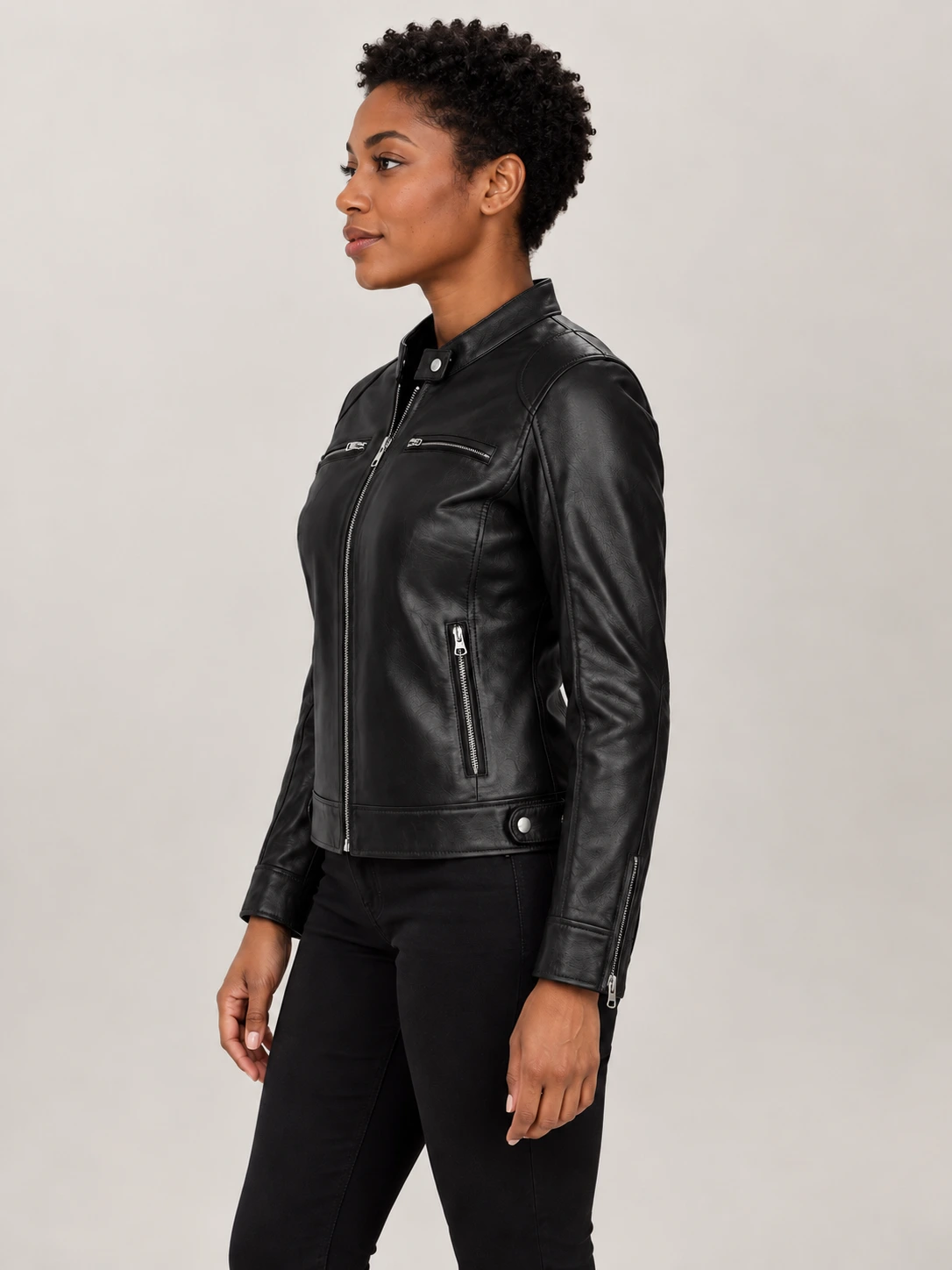 Women's Nera Notte Black Leather Biker Jacket