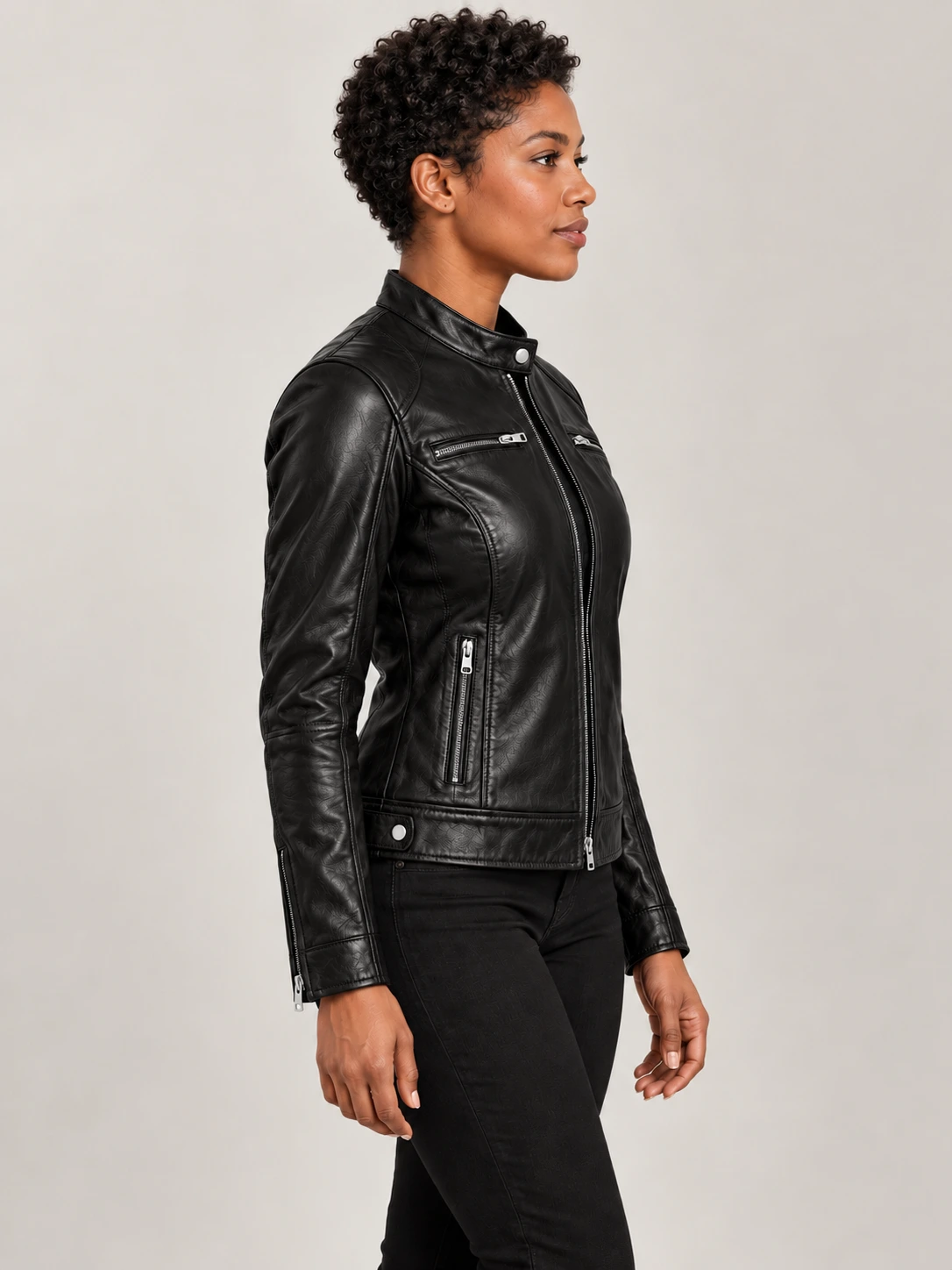 Women's Nera Notte Black Leather Biker Jacket